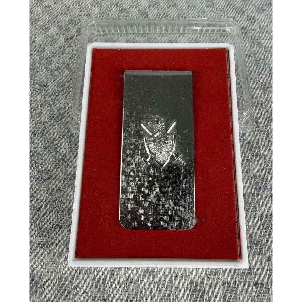 VTG Florentine Money Clip Silver Tone With Eagle Shield And Crossed Swords